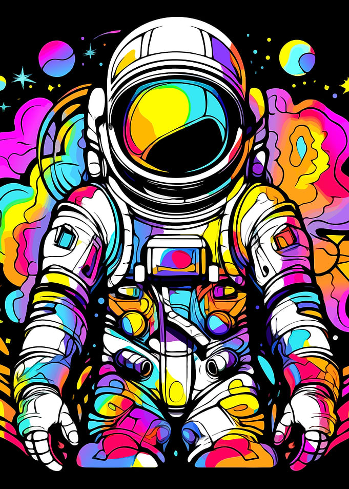 Colorful Astronaut in Space Art