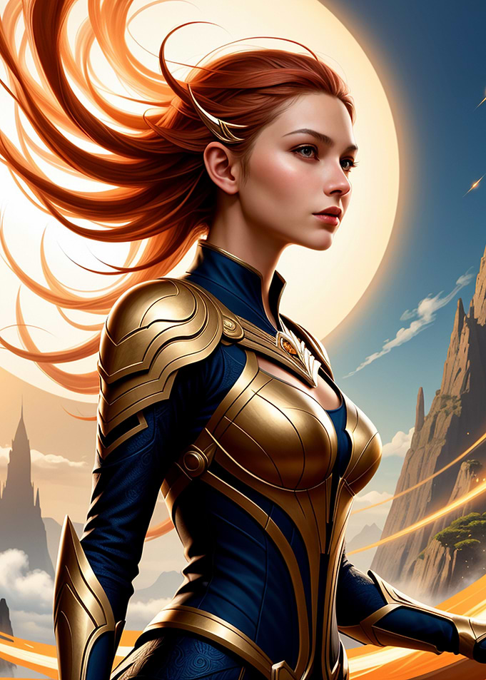 Sunlit Fantasy Warrior in Ornate Golden Armor