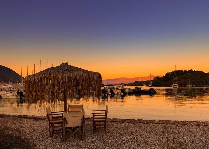 Beachside Dining at Sunset, Greek Island