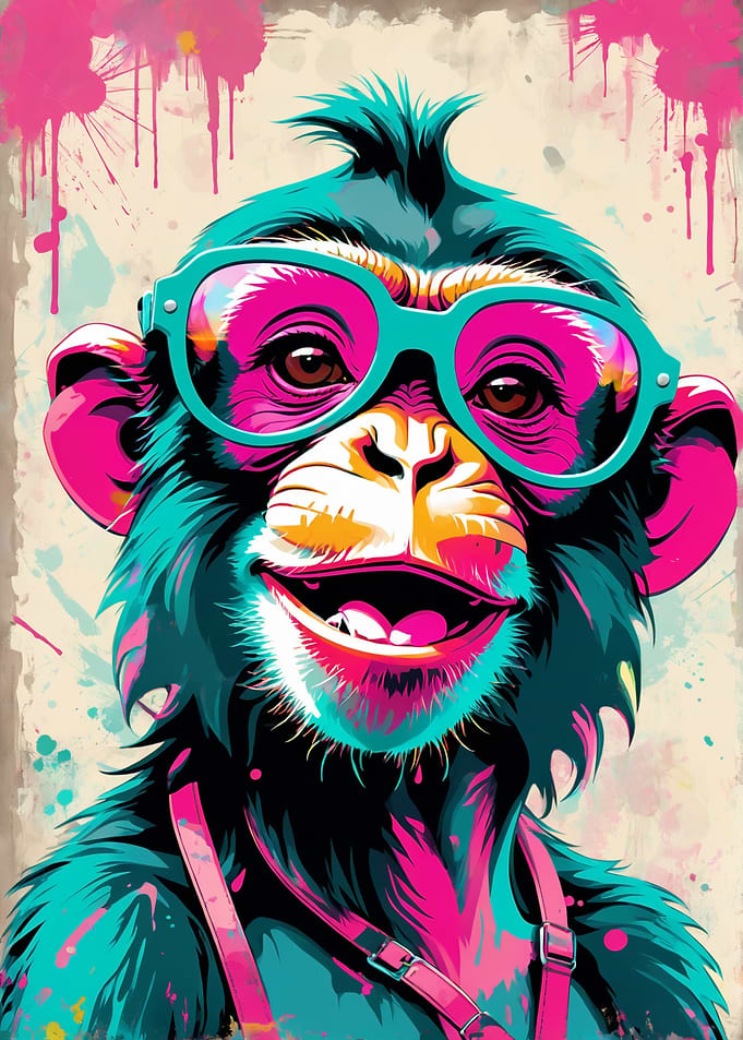 Colorful Monkey Portrait with Glasses