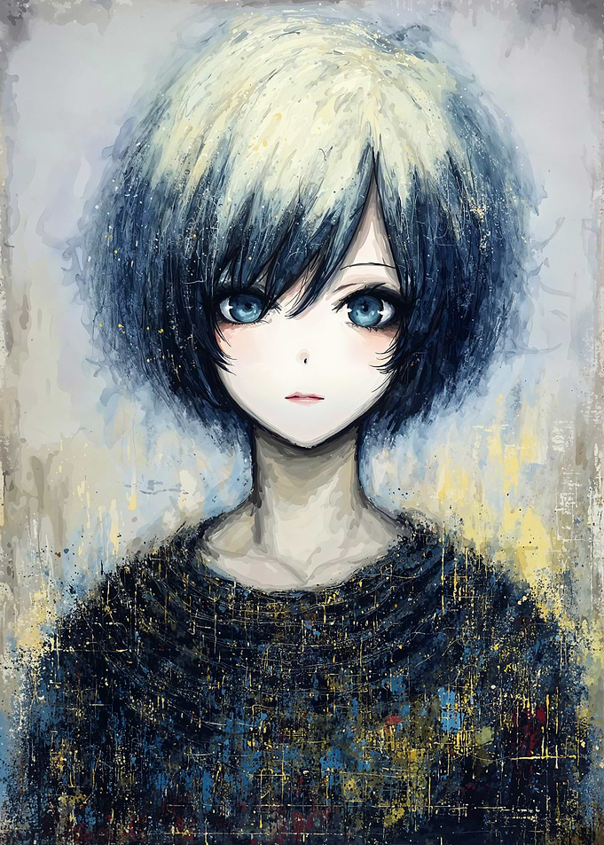 Anime Girl Portrait with Blue Eyes