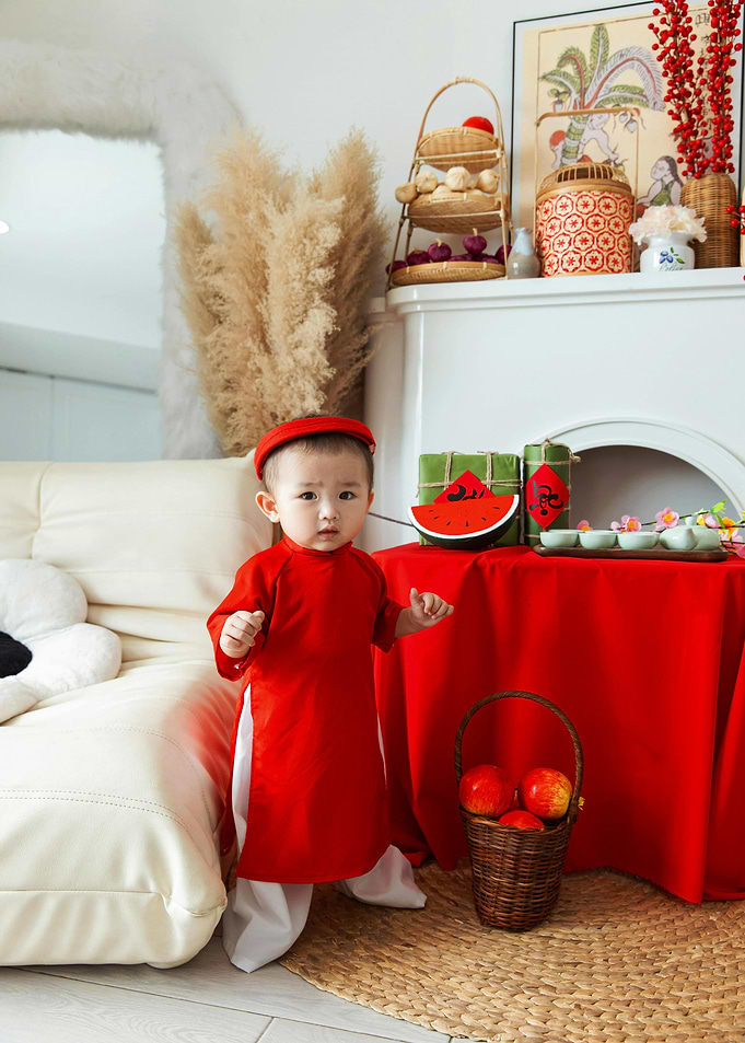 Baby in Red Áo Dài Outfit