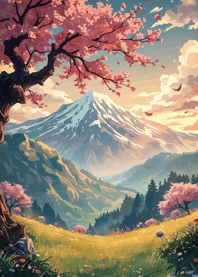 Mount Fuji with Cherry Blossoms Landscape