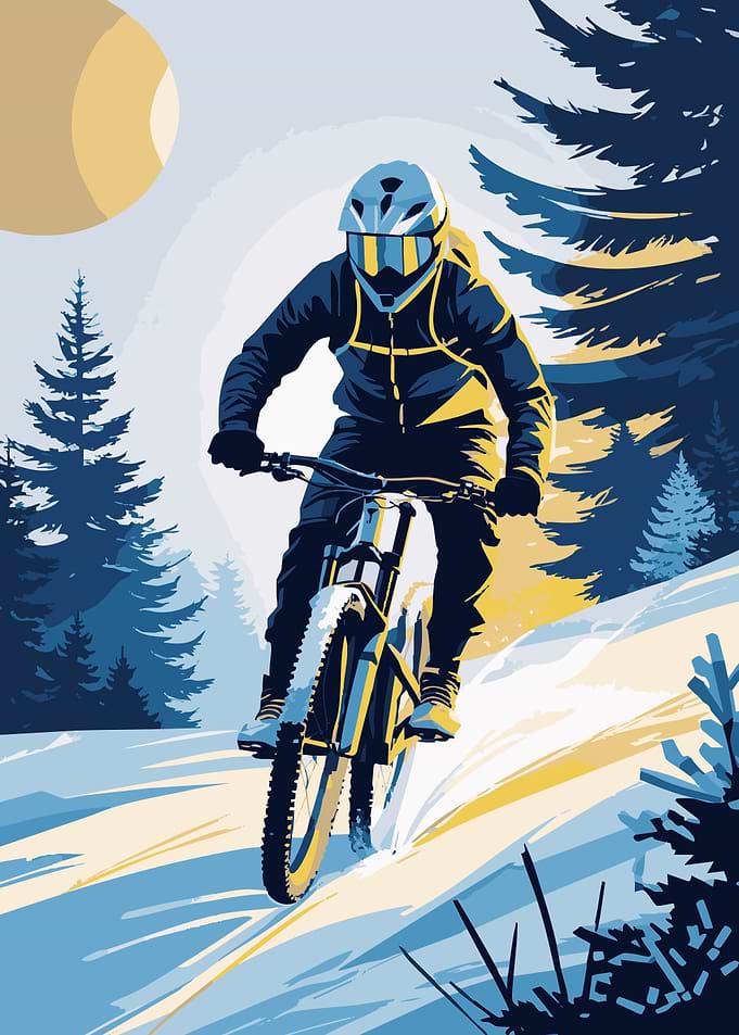 Mountain Biker in Winter Landscape