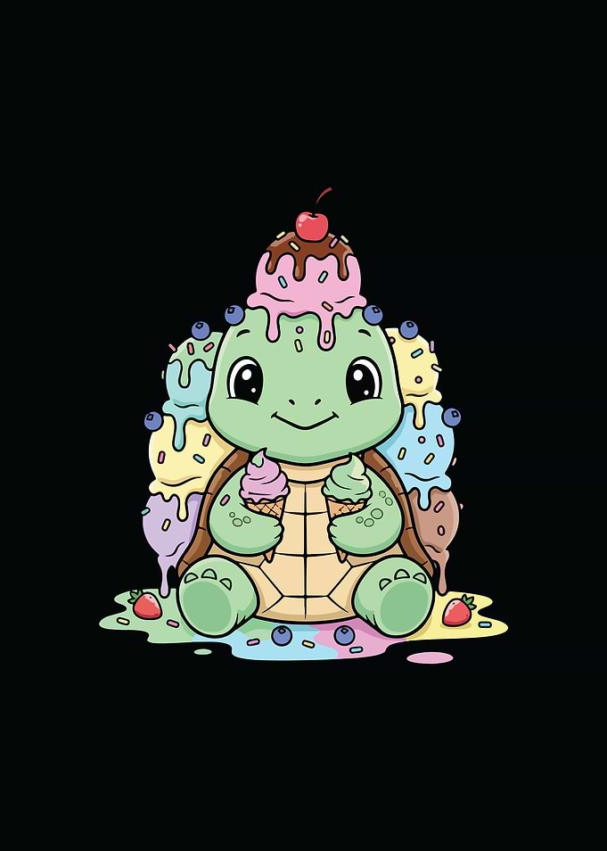 Cartoon Turtle with Ice Cream