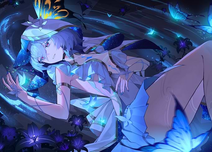 Fantasy Girl with Butterflies and Flowers