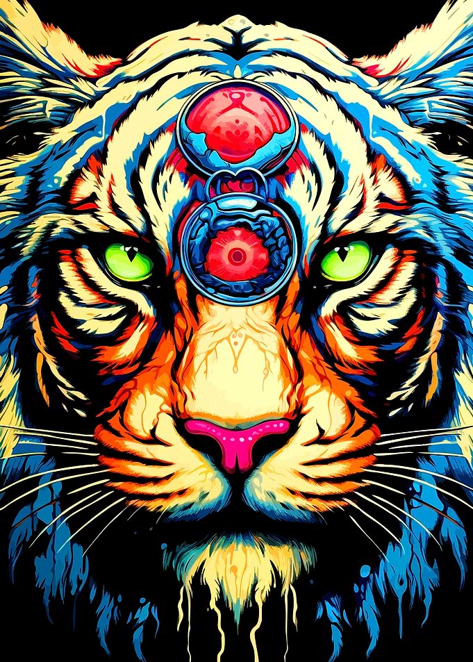 Psychedelic Tiger with Third Eye