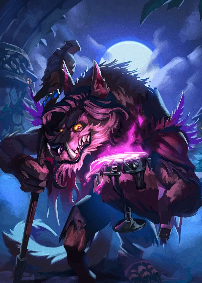 Werewolf with Glowing Drum in Dark Forest