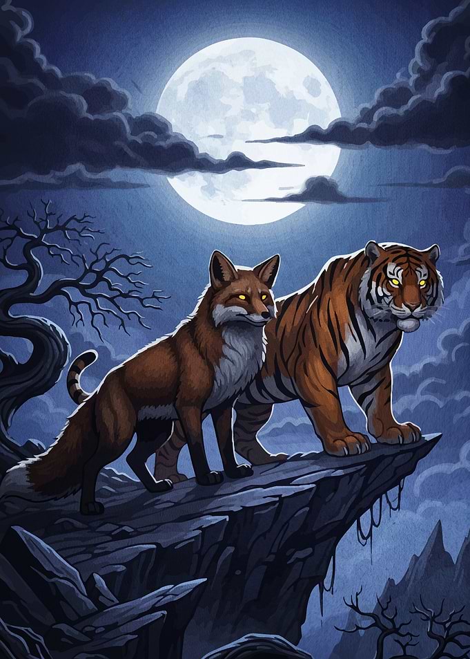 Fox and Tiger Moonlight