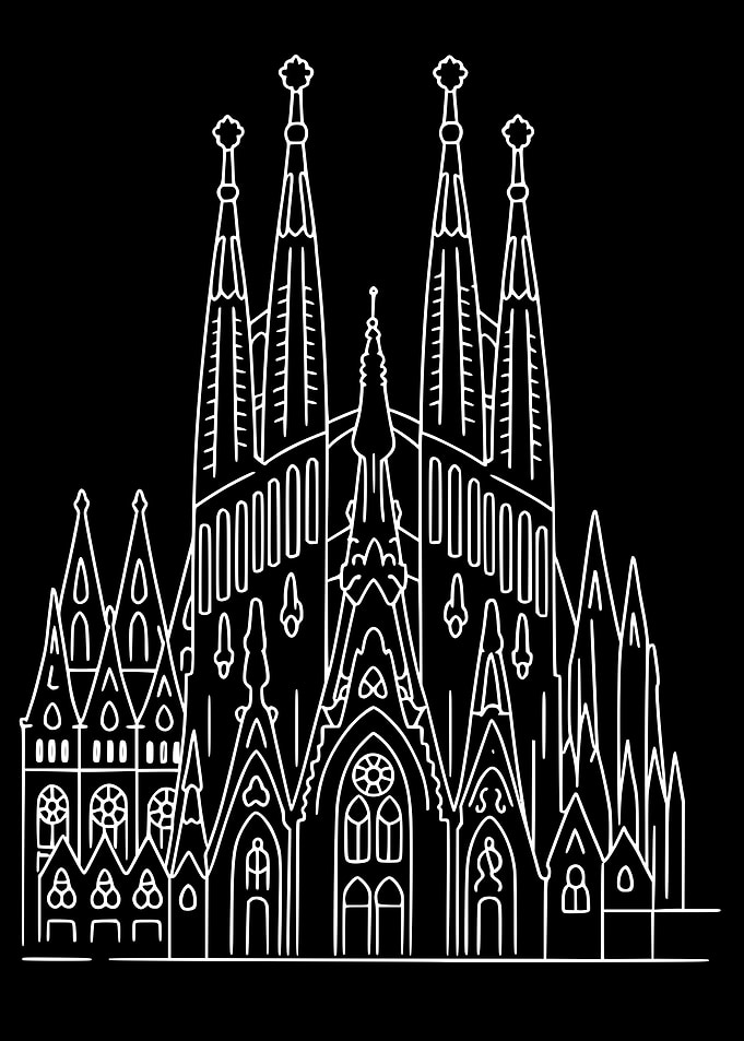 Sagrada Família – Minimal Line Art on Black Background