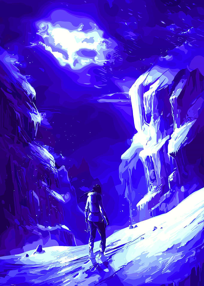 Snowy Mountain Adventure in Blue Tones