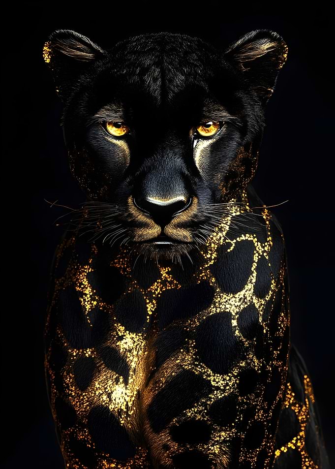Golden Leopard Portrait on Black Background