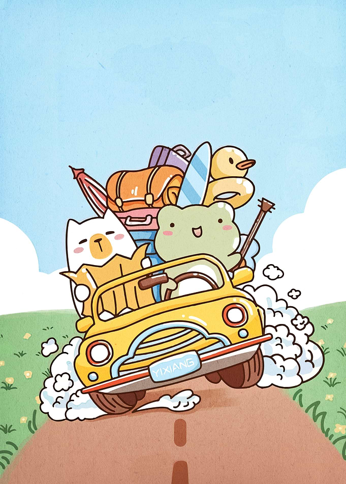 Cartoon Animals Road Trip Adventure