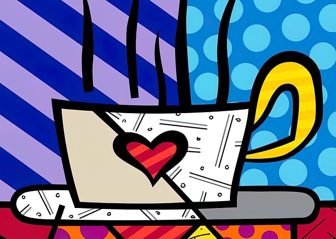 Pop Art Coffee Cup with Heart by Romero Britto