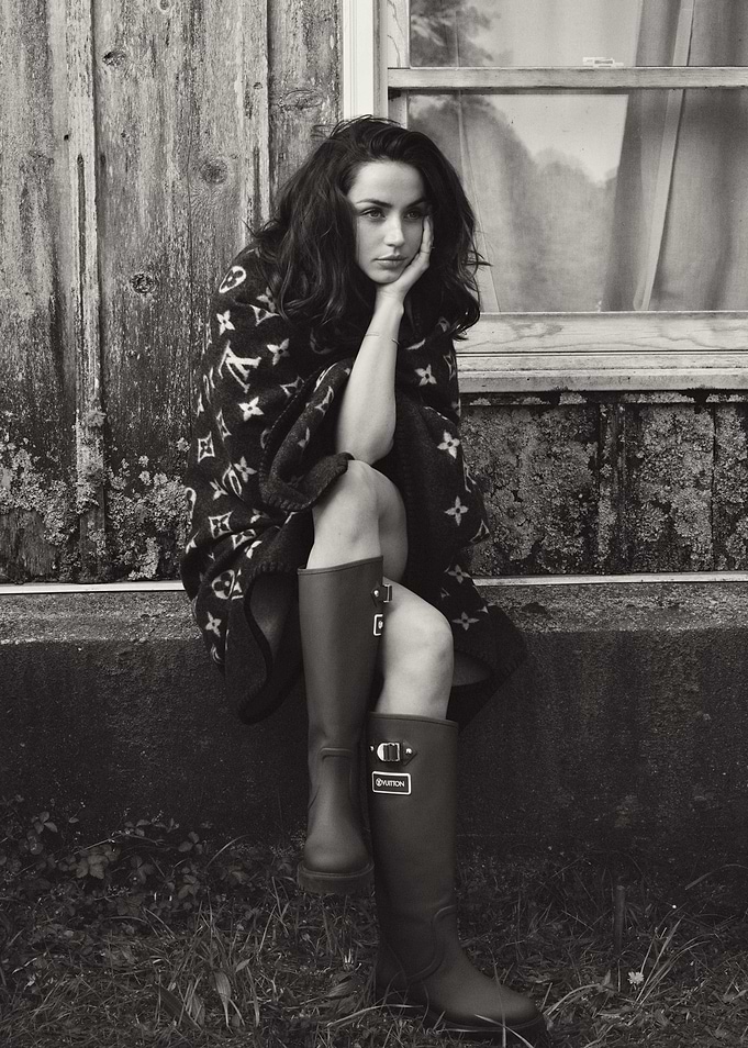 Monochrome Portrait of Woman in Boots