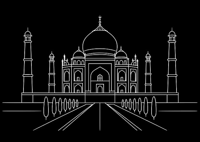 Taj Mahal – Minimal Line Art on Black Background