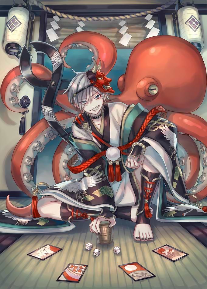 Anime Boy with Octopus and Cards