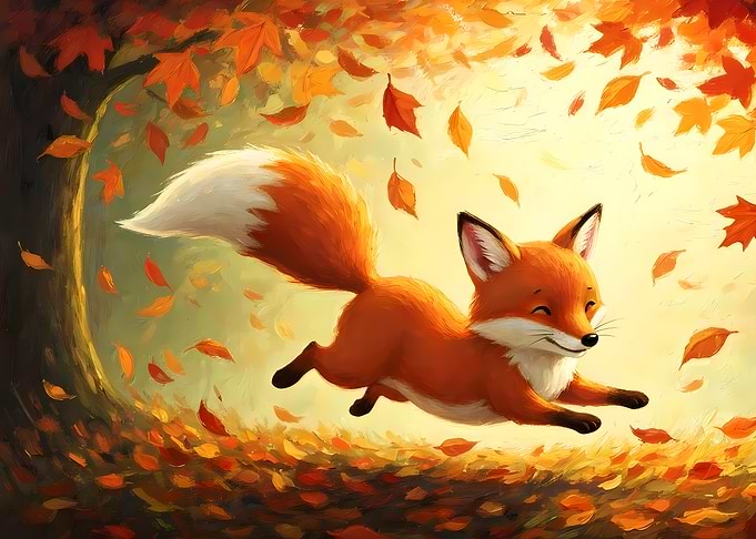 Happy Fox in Autumn Forest