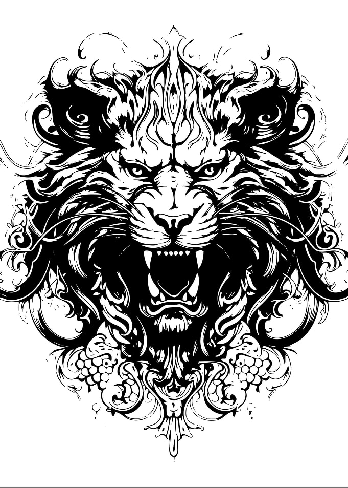 Lion Head Black and White Illustration