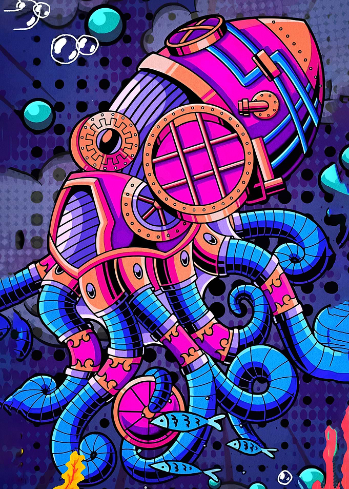 Steampunk Octopus Illustration