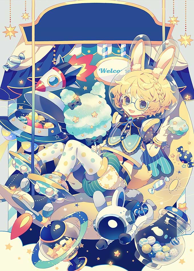 Anime Girl in Space with Bunny Ears