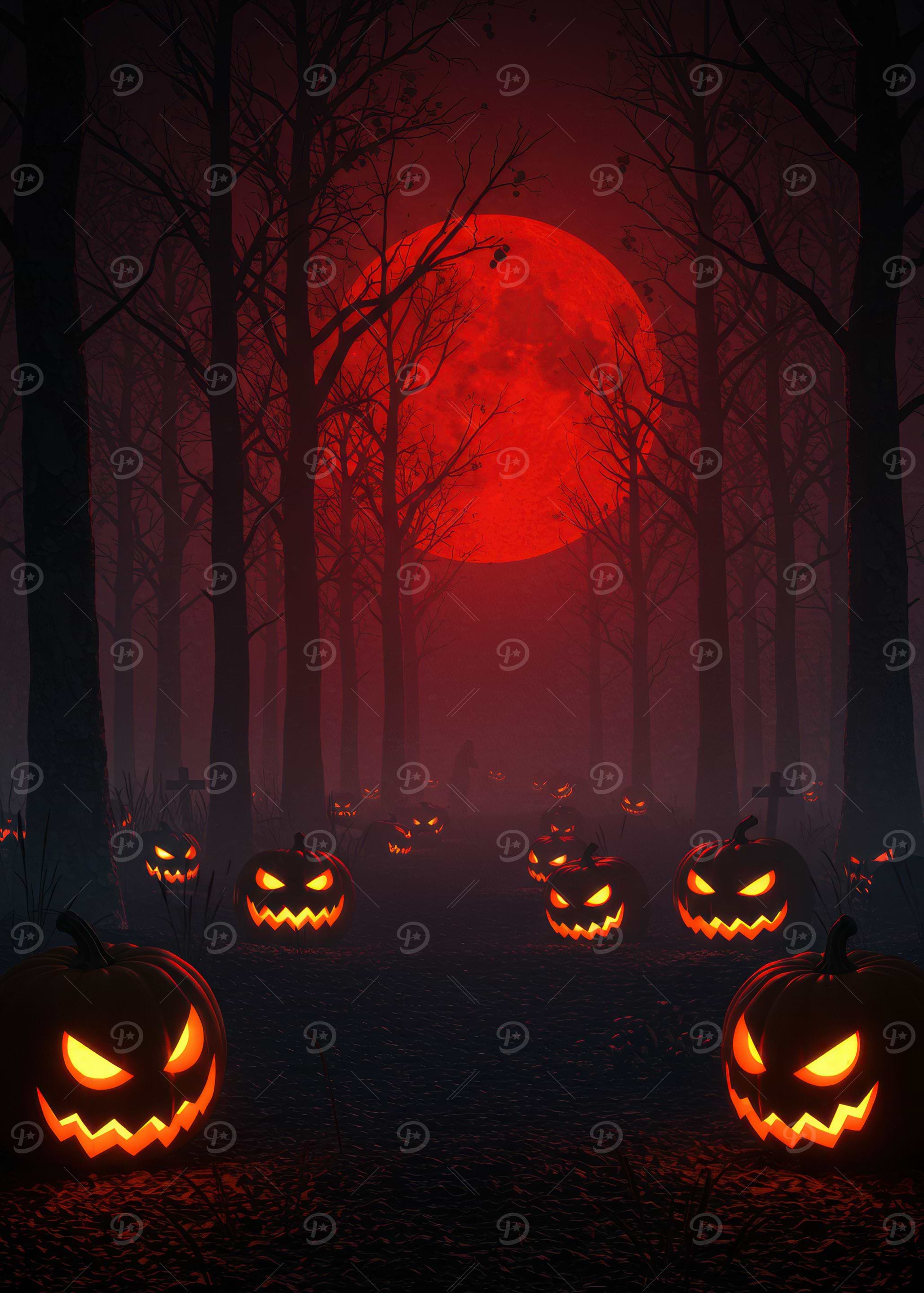 Halloween Night Forest with Jack-o'-Lanterns