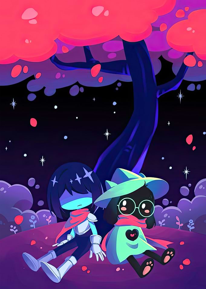 Kris and Ralsei under a tree