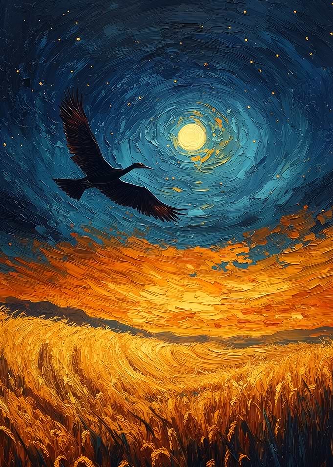 Bird Flying Over Golden Field Painting