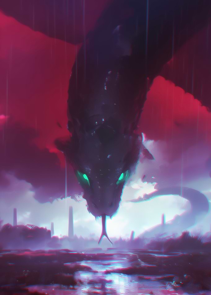 Giant Snake with Glowing Eyes