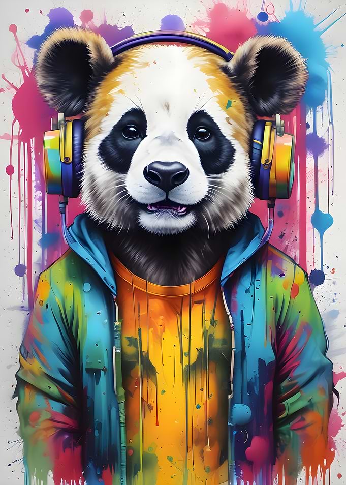 Colorful Panda with Headphones Art