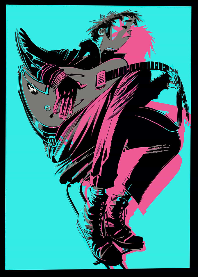 2D from Gorillaz playing guitar