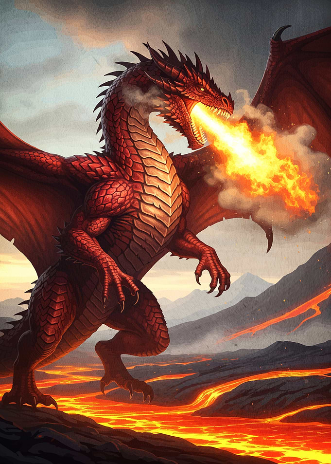Dragon Breathing Fire Lava