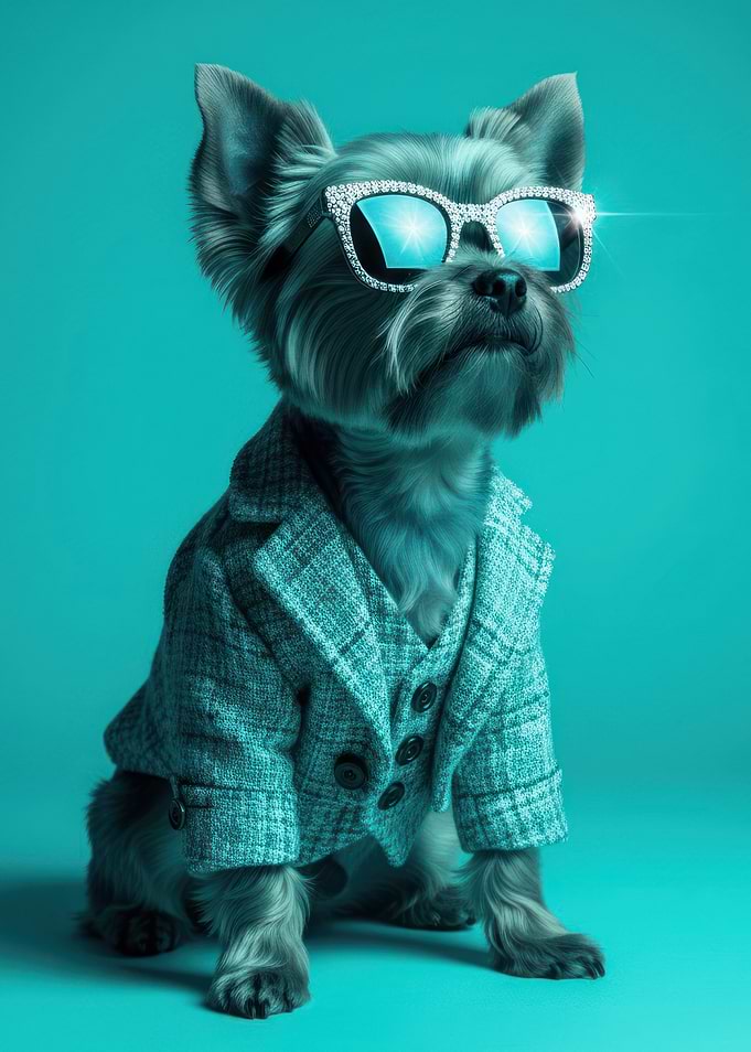 Dapper Yorkshire Terrier Dog in Suit and Shades