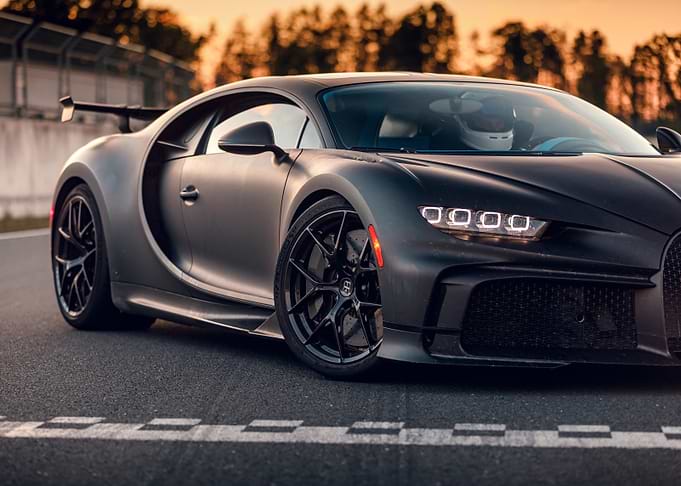 Sleek Black Bugatti Chiron on Racetrack