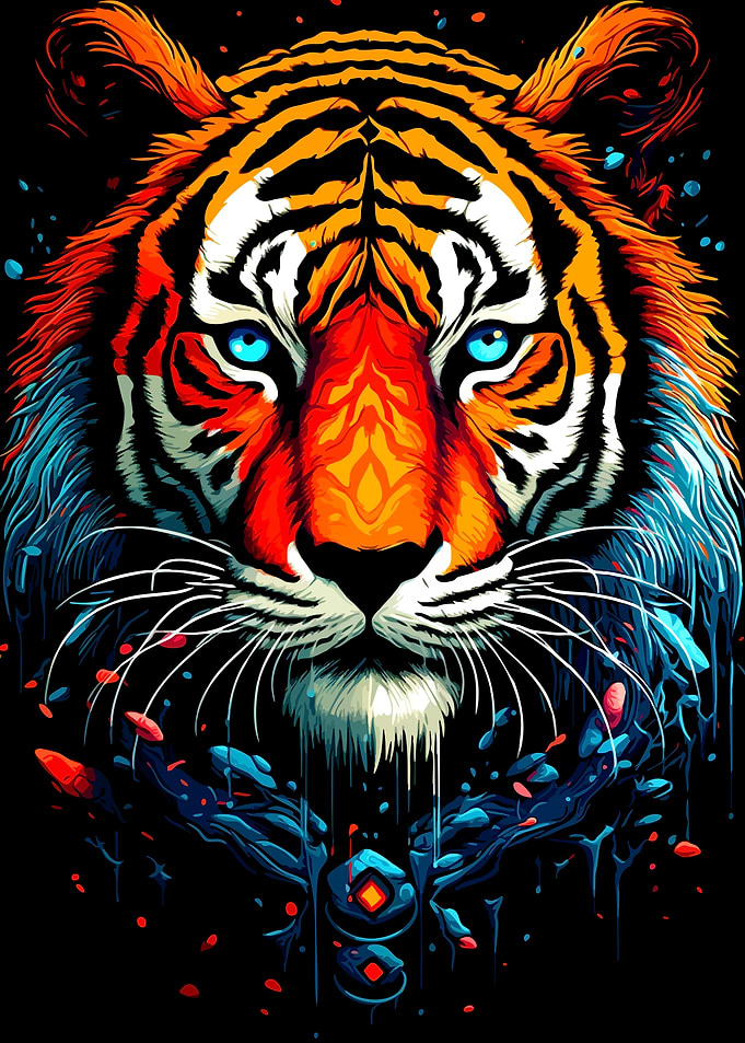 Colorful Tiger Portrait on Black Background