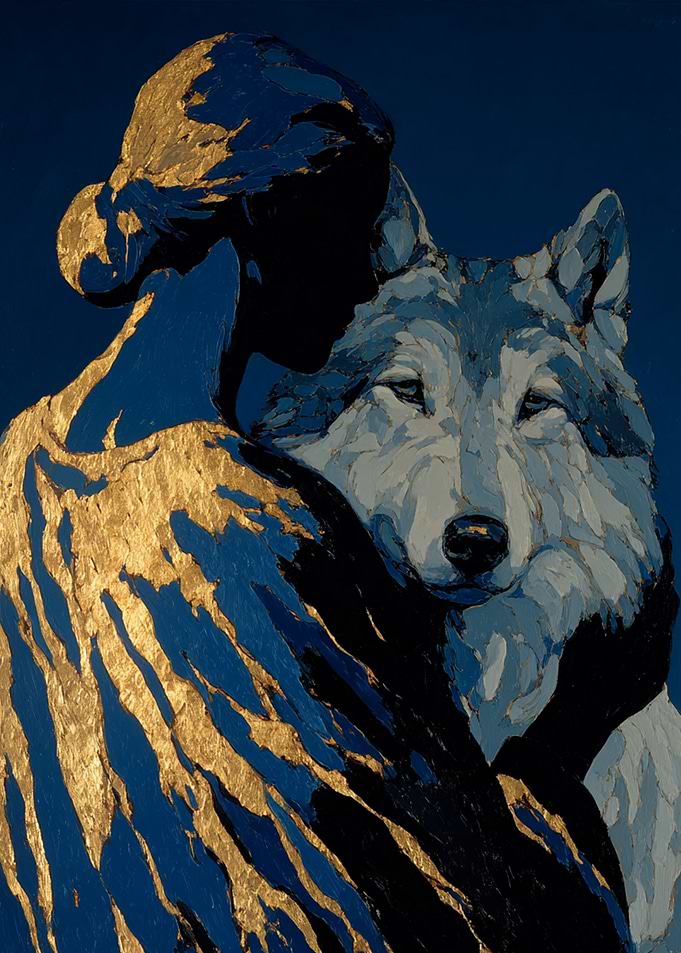 Woman and Wolf Painting