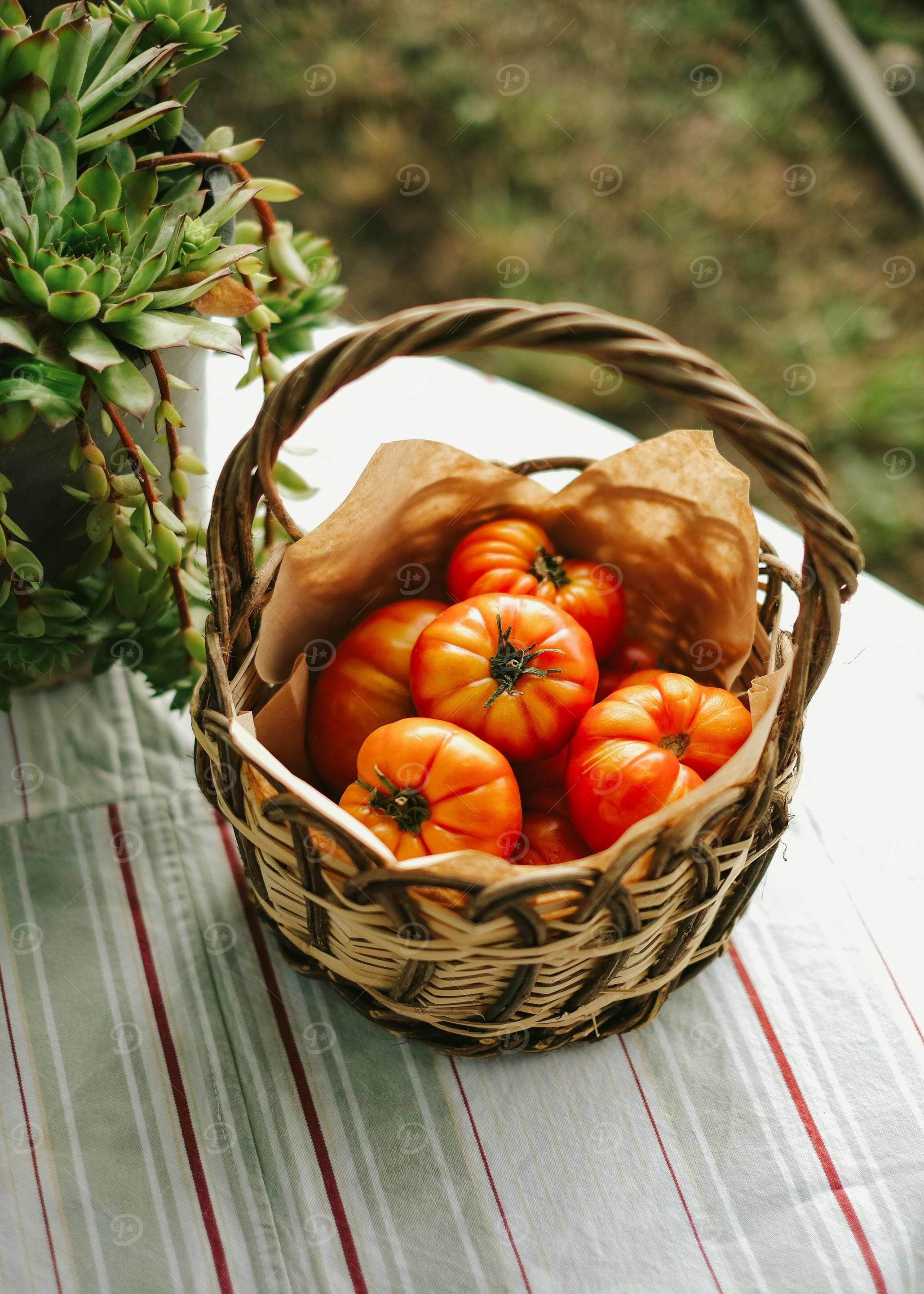 Basket of Fresh Heirloom Tomatoes