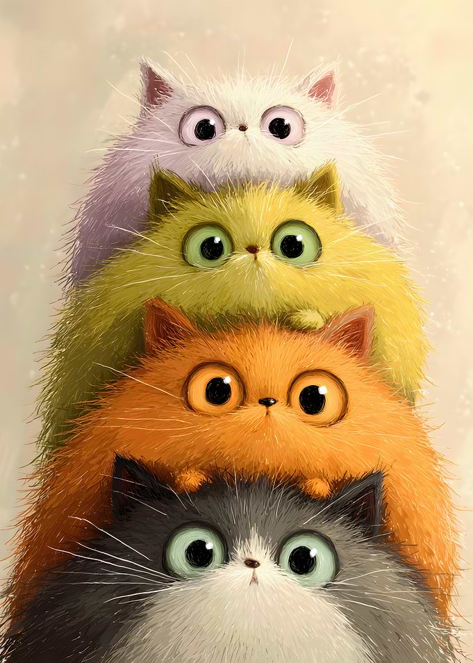 Stacked Fluffy Cats Digital Art