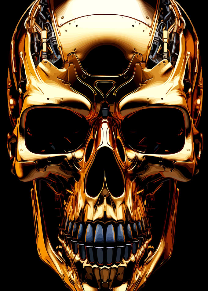 Golden Cyberpunk Skull