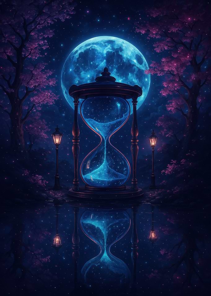 Hourglass under the moonlit sky