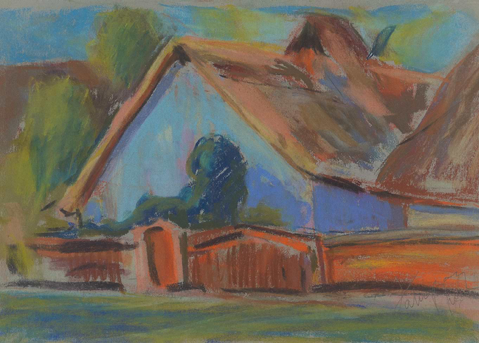 Pastel Drawing of a Rural Building