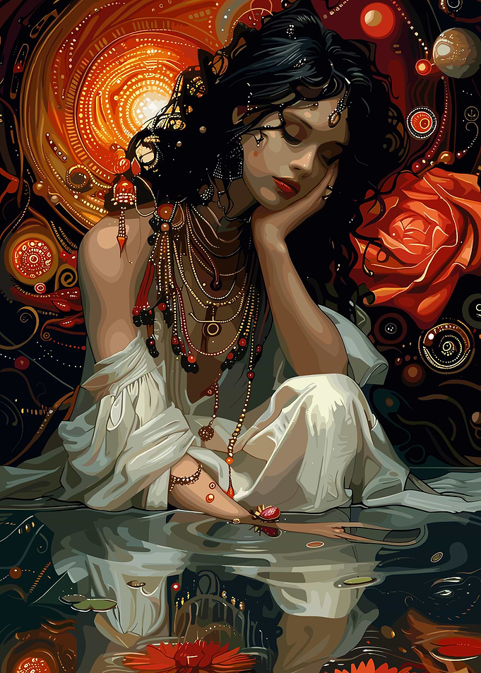 Dreamy Woman with Rose Reflection