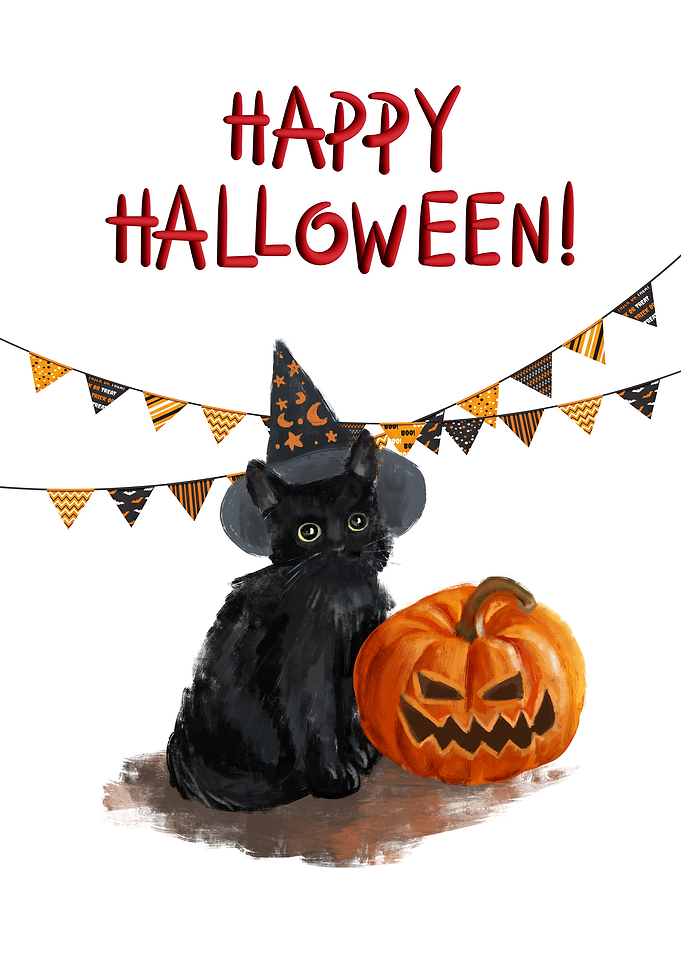 Happy Halloween Black Cat and Pumpkin