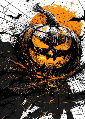 Halloween Pumpkin with Bats and Splatters