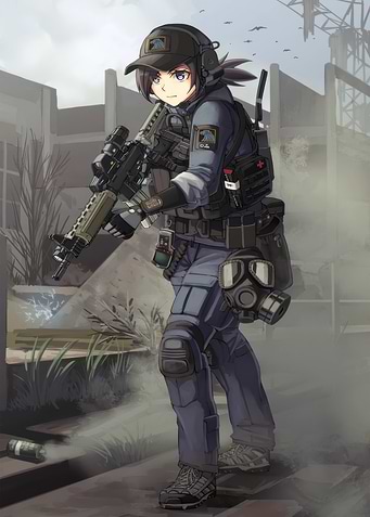 Anime Girl Soldier in Post-Apocalyptic Setting