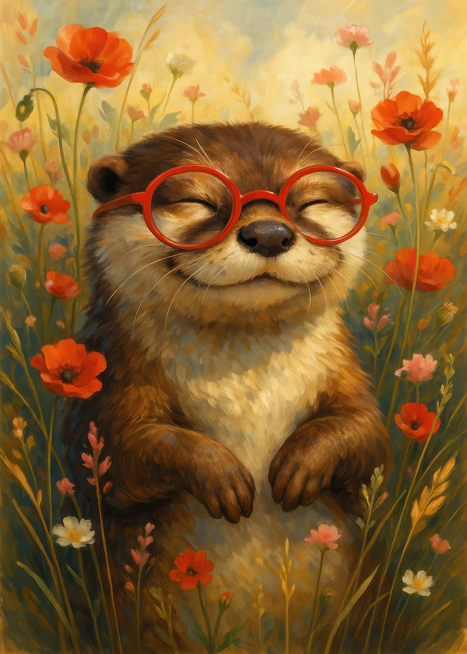 Otter with Glasses in Flower Field