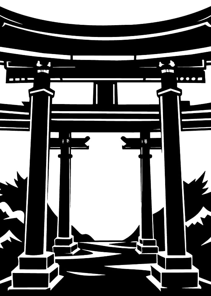 Black and White Torii Gate Illustration