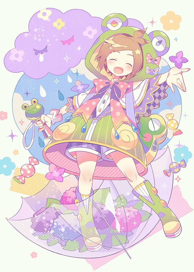 Cute Anime Girl in Frog Outfit