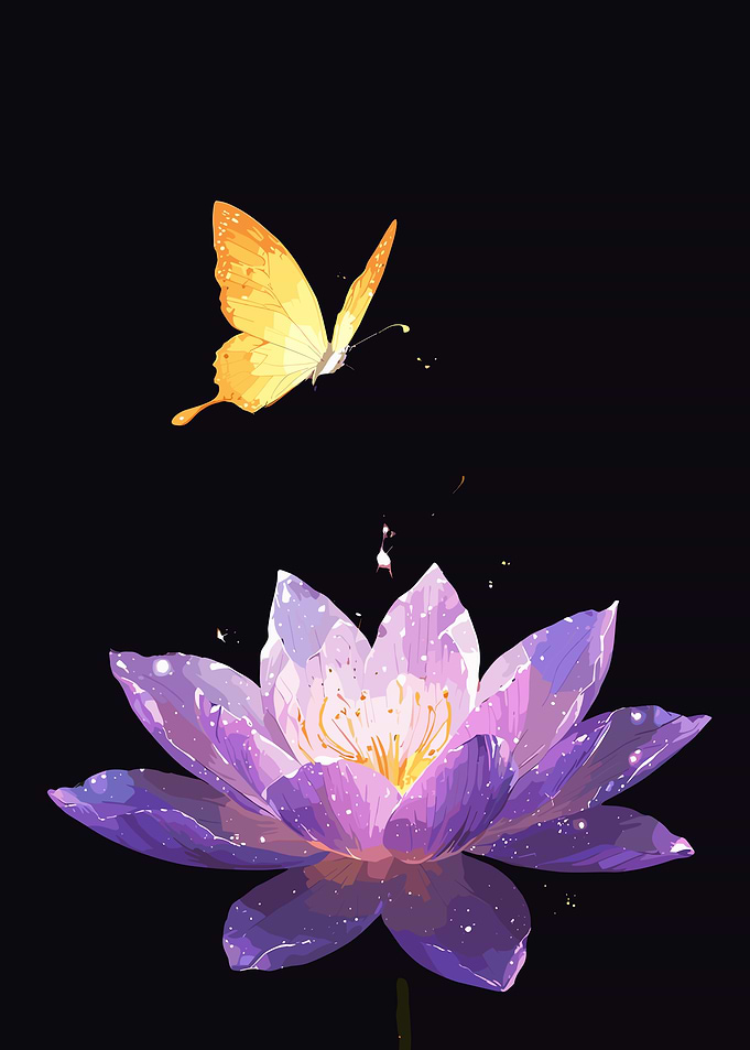 Butterfly and Lotus Flower