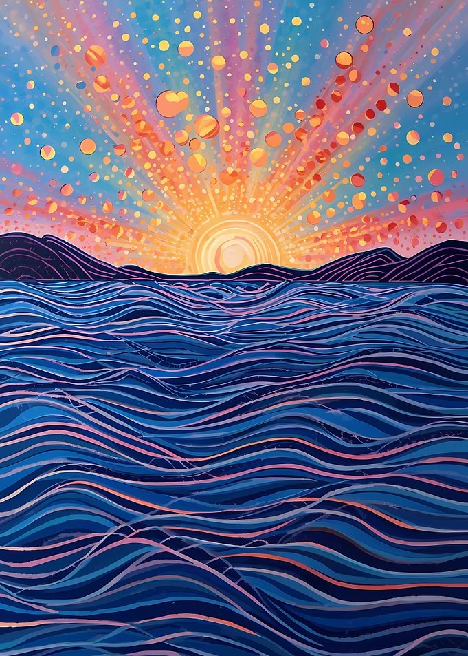 Sunrise over the ocean painting